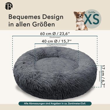 Ортопедичне ліжко для собак та котів, 60 см, кругла подушка Donut, Memory Foam, зручне м'яке ліжко для тварин, темно-сірий колір, розмір XS-60 см