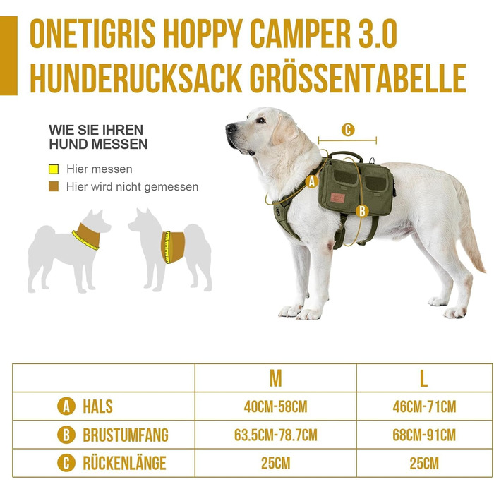 Шлейка для собак OneTigris з рюкзаком Hoppy Camper 3.0, зелена, для середніх та великих собак. Рюкзак для собак з 2 основними та 4 додатковими кишенями