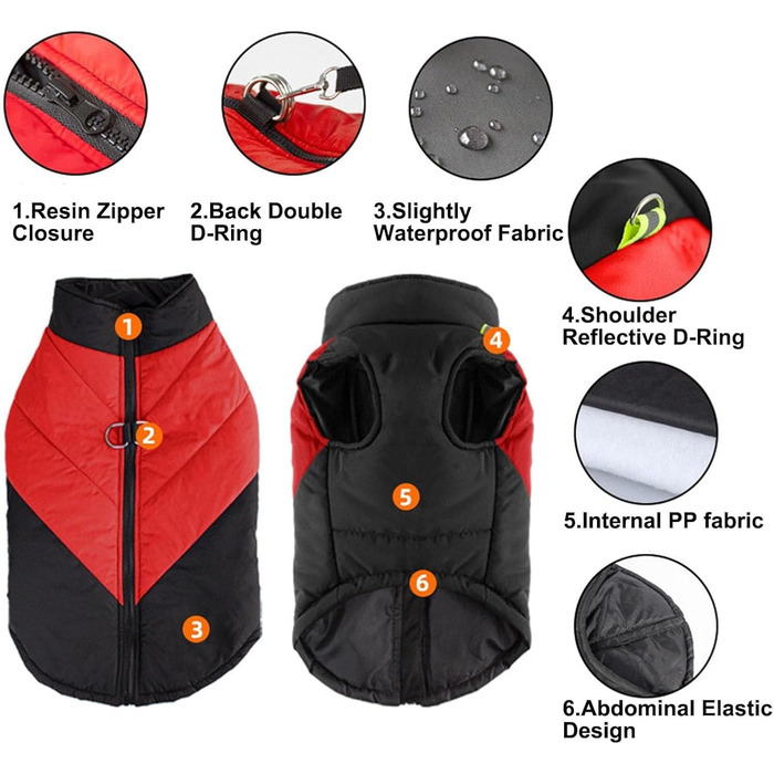 Тепла зимова куртка для собак, водонепроникна, з м'яким коміром-гетром, для малих та середніх собак, з кільцем D, помаранчевого кольору, L