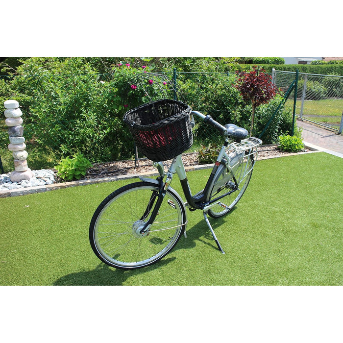 Кошик для собак на кермо велосипеда з плетеної лози з металевою сіткою та подушкою (чорний). Кошик для велосипеда з лози (без подушки)