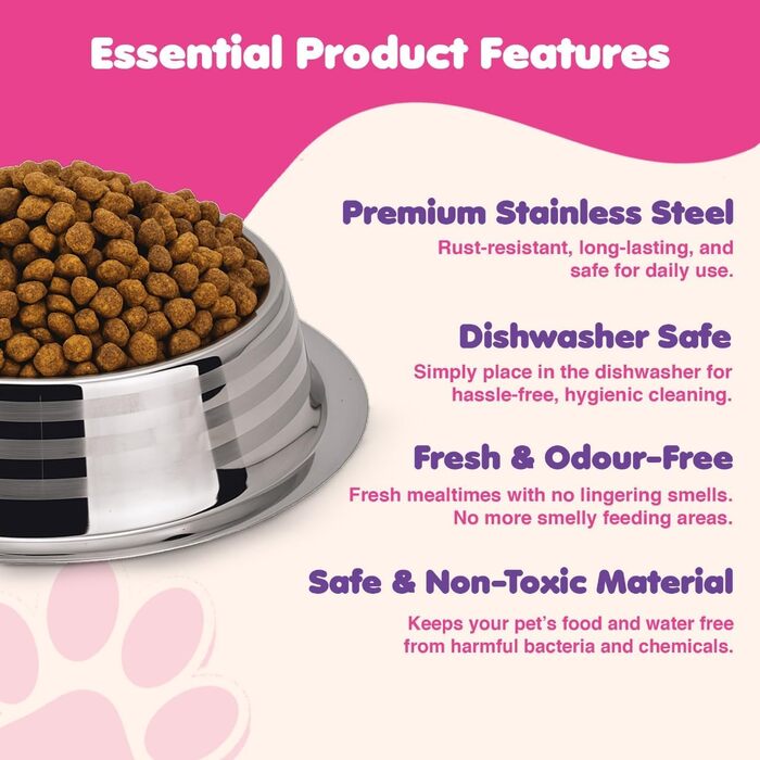 Набори мисок для собак та котів з нержавіючої сталі (2 шт) – миски для води з нековзним дном, 950 мл, діаметр 23 см