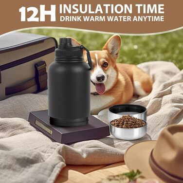 Водяна пляшка для собак на винос 950 мл - 4-в-1 з мисками для води та їжі, ізольована сталева пляшка для собак, BPA-Free, аксесуари для собак для подорожей, походів, прогулянок