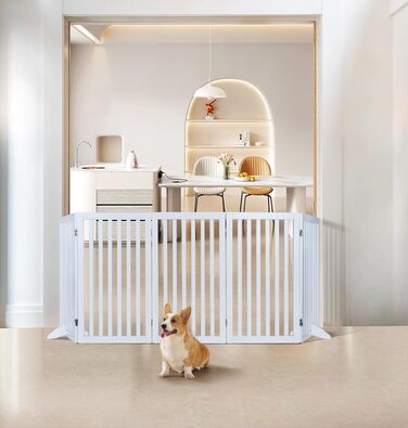 Захисне бар'єр для собак Unipaws: дерев'яне, без свердління, розкладне, для дому, 61 см, білий (5 елементів, 254 x 91 см)