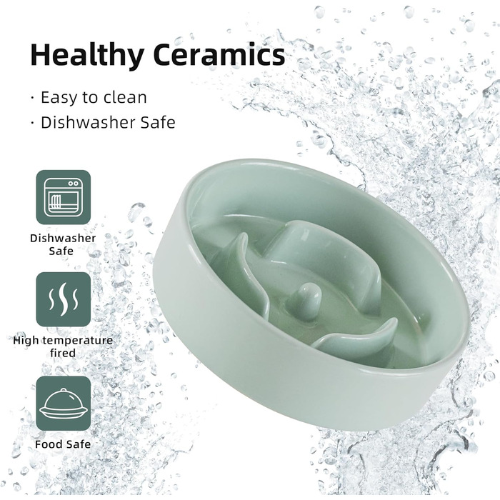 Підвищений годівниця для собак та котів Havniva з кераміки, для повільного годування, 13 см та 15,5 см, з дерев'яним підставкою, 2 шт. світло-зелений + підставка