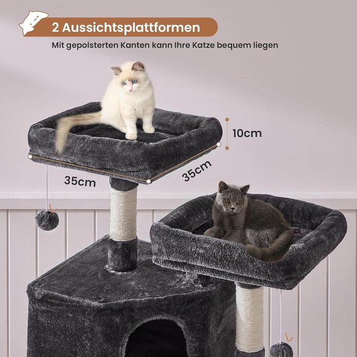 Котячий будиночок MSmask з великою печерою та стовпцями з сизалю, когтеточка для великих котів, сірий