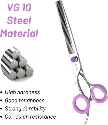Професійна ножиця для грумінгу собак та котів, 7 дюймів, VG10 сталь, 35% ножиці для розрідження, фіолетовий колір