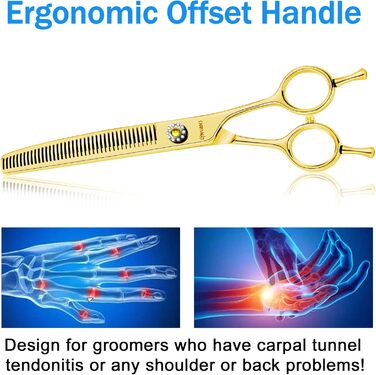Професійна вигнута ножиця для грумінгу собак, гострі леза, універсальна ножиця, ножиці для догляду за собаками, японська сталь 440C, плавне різання та точний зріз, золотиста, 17,8 см