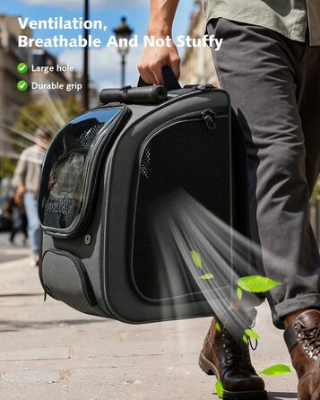 Pecute Рюкзак-переноска для кота з віконцем-сіткою, дихаючий та легкий рюкзак для тварин, великий (32 x 26 x 42 см, сірий, розширюваний)