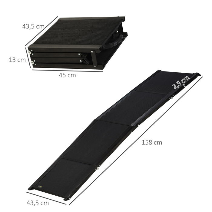 PawHut Pet Ramp Dog Ramp Складний автомобільний пандус, рампа для багажника з алюмінію, нековзний помічник для посадки собак для легкових автомобілів, вантажівок та позашляховиків, до 40 кг, 158 x 43.5 см | Аосом