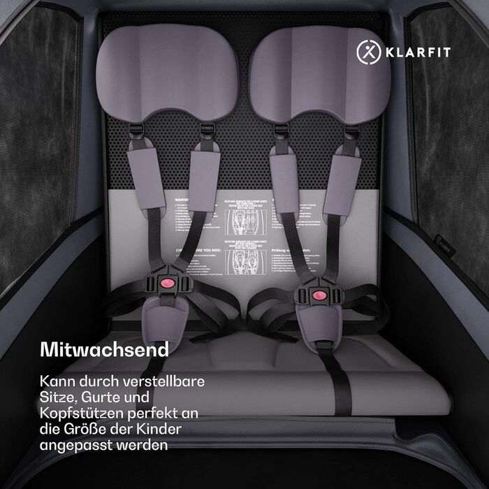 Klarfit GoKiddo: Дитячий велопричіп для 2 дітей - 2-в-1 (велопричіп та візок) з гальмами, ременями безпеки, регульованими сидіннями, 40 кг вантажопідйомністю, захистом від дощу та UV-променями, складаний, темно-сірий