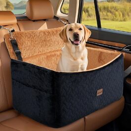 Автокрісло для собак великих та середніх порід до 27,2 кг – З піднятою передньою частиною (35,6 см), подушка з Memory Foam, знімний чохол (чорний/коричневий)