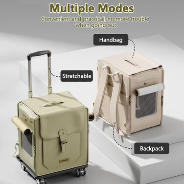 Рюкзак для тварин Galatée з колесами, візок для домашніх тварин, сумка для подорожей з собакою знімні колеса, рюкзак для собак з сітковими вентиляційними вікнами (білий)