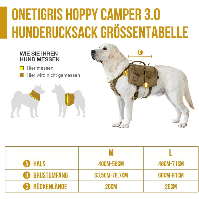 Шлейка для собак OneTigris з рюкзаком, Hoppy Camper 3.0, для кемпінгу та піших прогулянок, для середніх/великих собак, зелена (L, коричнева)