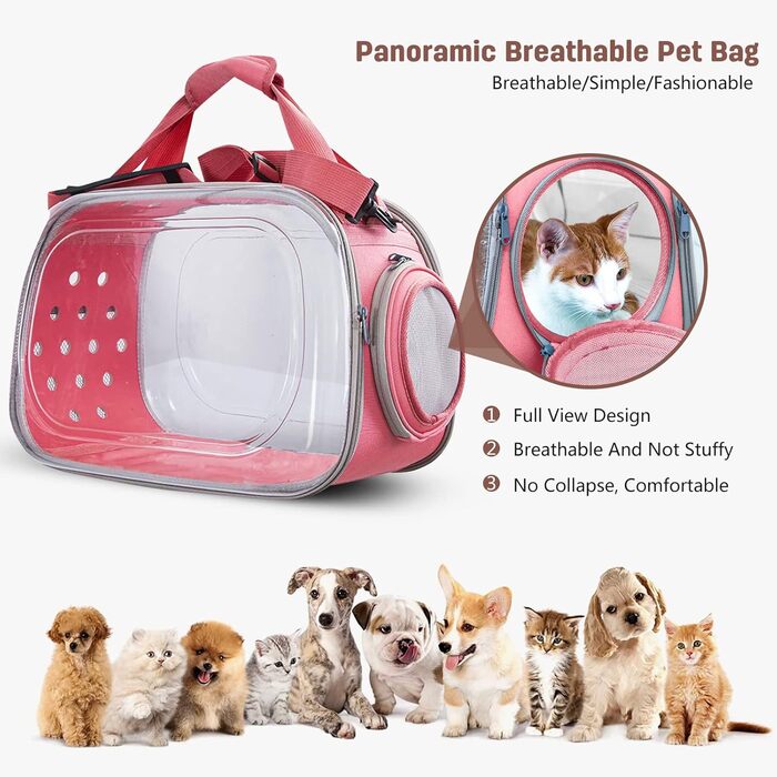 Транспортна переноска для собак та котів PETCUTE, складна та миюча, для подорожей літаком (Рожевий)