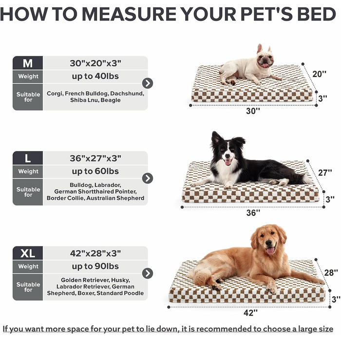 Ортопедичне ліжко для собак великих порід JOEJOY, 91.4 x 68.6 см, коричневе. Знімний, пральний чохол, м'який плюш, піна з пам'яті ефекту.