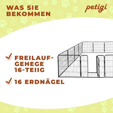 Вольєр для цуценят Petigi XL, 16 деталей, розмір елемента: 60x80 см, сталь з порошковим покриттям, вольєр для цуценят, клітка для собак, кроликів, морських свинок, котів, легкий у догляді