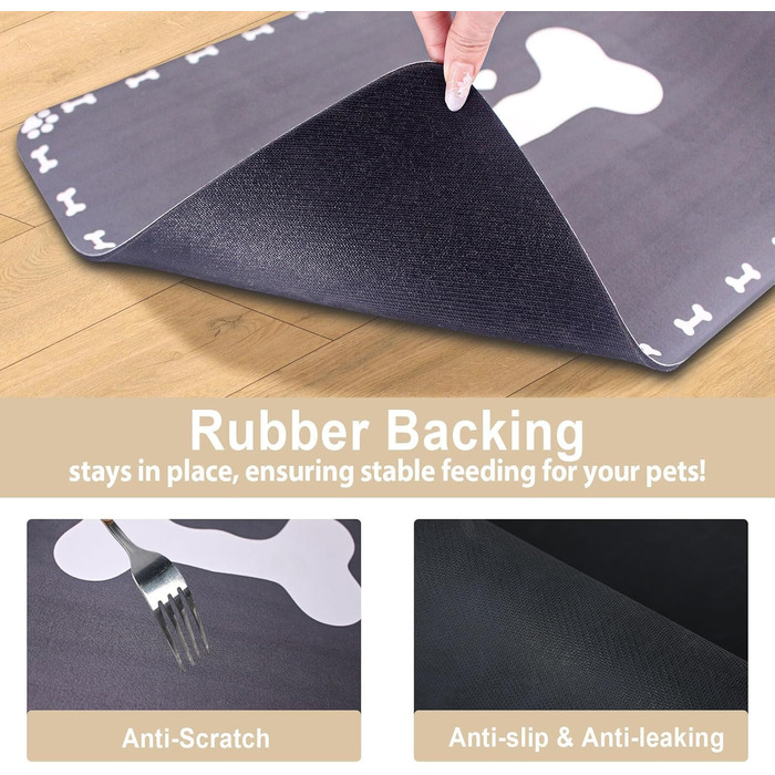 Килимок для годівлі собак та котів, 60 x 40 см, вбираючий, неслизький, великий, легко миється, швидко сохне (темно-сірий)