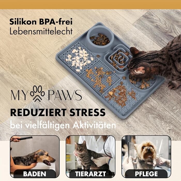 Schleckmatte для котів та собак MyPaws® Premium - інтелектуальна іграшка, Activity Board, сірий/чорний