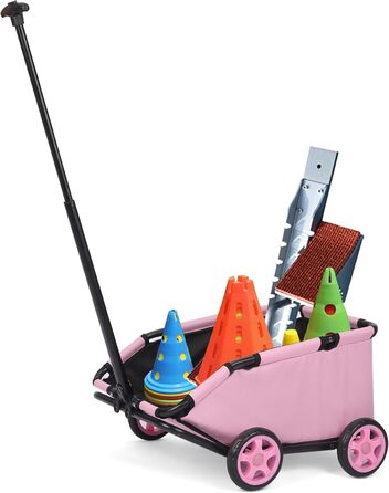 Міні-візок для маленьких тварин, складний багатофункціональний візок для покупок з висувною ручкою, для прогулянок на вулиці, з вбудованим матрацом та страхувальним тросом, з кишенькою для зберігання (Рожевий)