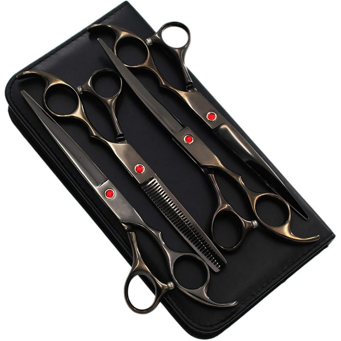 Набір професійних ножиць для грумінгу собак 6CR Edelstahl, комплект для догляду за тваринами: прямі, тонкі та вигнуті ножиці, гребінець для собак та котів