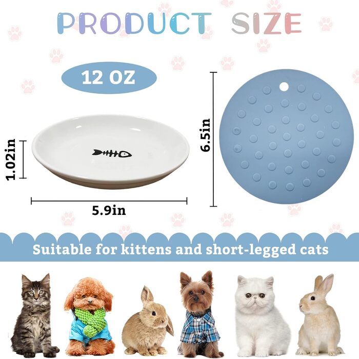 Набір мисок для котів на 6 місць - 6 мисок з кераміки та підставки, широкі миски для котів, що зменшують подразнення вусів, плоскі миски для кошенят та дрібних тварин