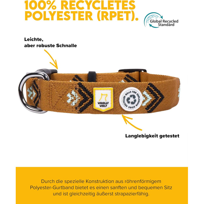 Нашийник для собак середнього розміру Woolly Wolf Sea to Summit, M - регульований, з переробленого поліестеру