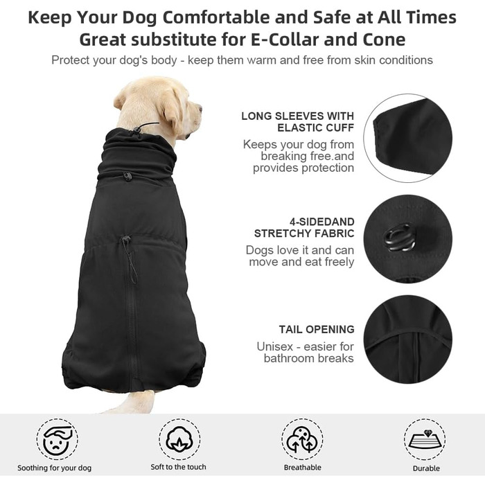 Піжама для собак великих і надвеликих порід, розтяжна, для дорослих собак, 6XL, чорний колір