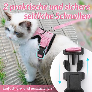 Шлейка для кота Rabbitgoo з повідком, м'яка шлейка для кота, шлейка-жилет для кота, безпечна та регульована, рожева, XS (1 шт.)