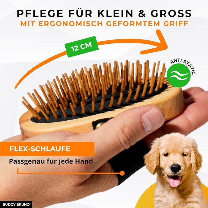 Щітка для собак з довгою шерстю - 100% натуральна щетина, Made in Germany. М'яка щітка для видалення підшерстка, розплутування та вирівнювання без вискубування. Змащений дерев'яний грифель FSC® + додатковий засіб для чищення щітки