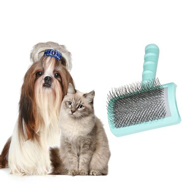 Щітка для собак з довгим волоссям, для котів та собак з довгою та короткою шерстю, масажна щітка для догляду за шерстю (зелена)