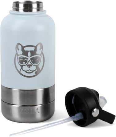 Водонепроникна пляшка для собак 3-в-1 з мискою та контейнером для ласощів | Без BPA, ізольована, 940 мл (Блакитний)