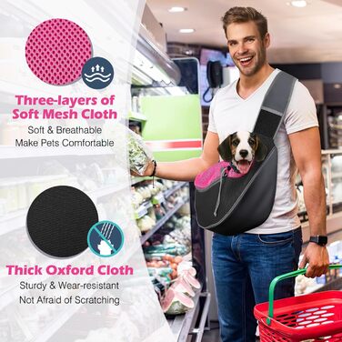 Сумочка-переноска для собак Pawaboo, оновлена версія з кишенею для гаджетів, регульована, для вигулу на вулиці - чорна (Magenta-2025 Upgedated, L)