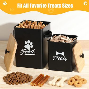 Контейнери для собачого ласощів 2 шт., Металеві контейнери для корму для собак з герметичними кришками, Чорний, 24 × 18 × 24,5 см