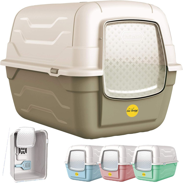 Туалет для котів Cat Centre з кришкою, лотком, дверцятами, совком та вугільним фільтром. Рожевий, 52x40x40 см / 55x40x40 см