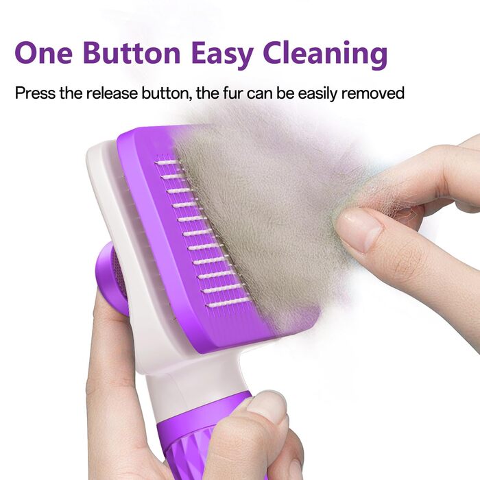 Щітка для собак та котів ACE2ACE - видаляє шерсть з одним натисканням, підходить для довгої та короткої шерсті, біло-блакитна (фіолетова)