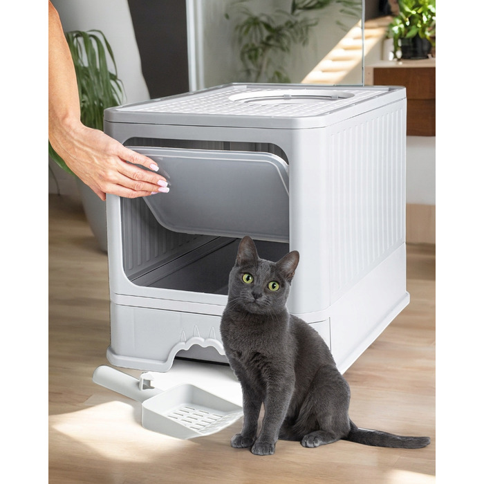 Закритий лоток-туалет для котів Be-Active.pl сірий, з висувною шухлядою та лопаткою