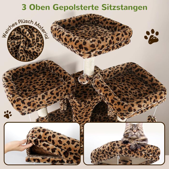 Кігтеточка Globlazer XXL Leopard для великих котів з будиночком, гамаком та кошиками (204 см)