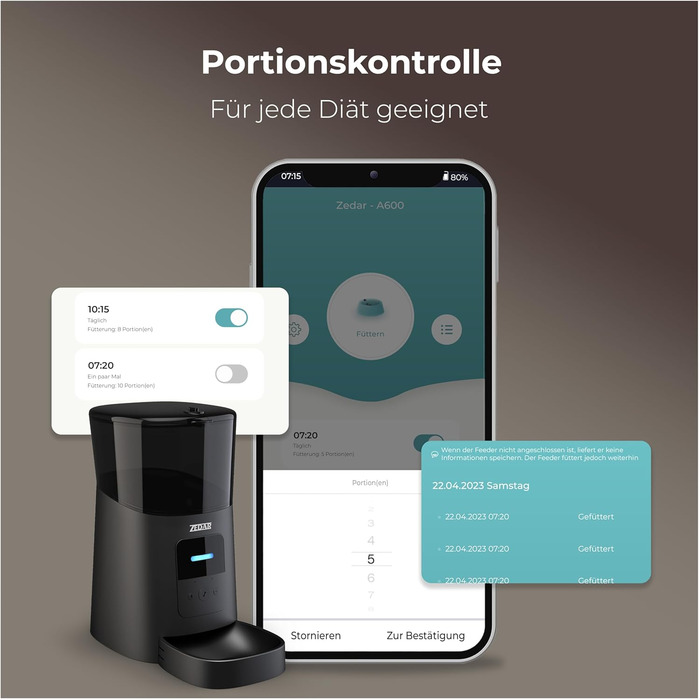 Автоматичний годівник для котів та собак Zedar A600 з контролем через APP, 6 літрів, нержавіюча сталь, чорний