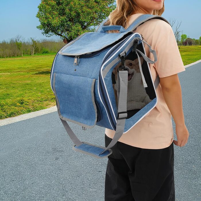 Рюкзак для собак і котів на велосипеді 32x29x39 см, з сіткою та кишенями, до 7,5 кг (синьо-зелений)