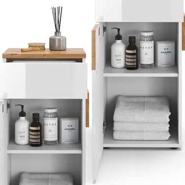 Шафа для ванної Vicco Eden, середня, 40x84 см, біла, декор під дуб (Artisan-Eiche)