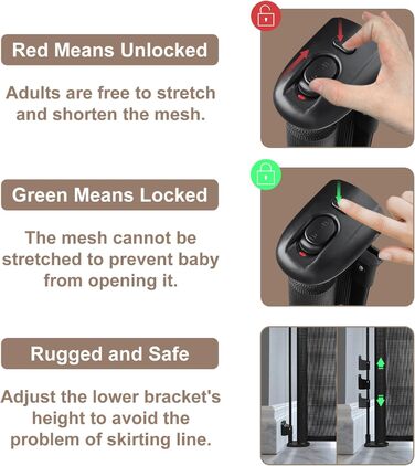 Захисний бар'єр для дитячих воріт, розтяжний, 0-180 см. Захист від падіння для дітей, котів та собак. Підходить для сходи, дверей, внутрішнього та зовнішнього використання. Чорний, 86x180 см