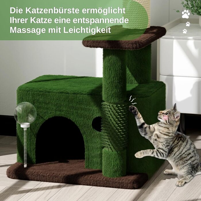 Котячий комплекс Kratzbaum 90 см: кігтеточка, будиночок та іграшки для котів (зелений)