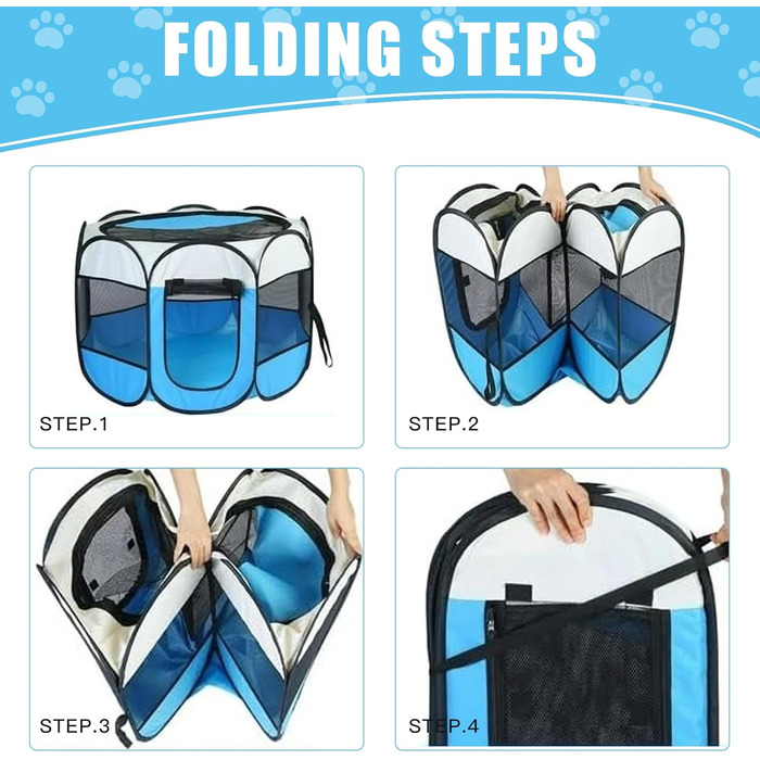 Складана переносна вольєр для цуценят та собак, 74x74x43 см, водовідштовхувальне полотно Oxford, вольєр для собак, клітка для котів та собак, кроликів (Блакитний, 8, M)