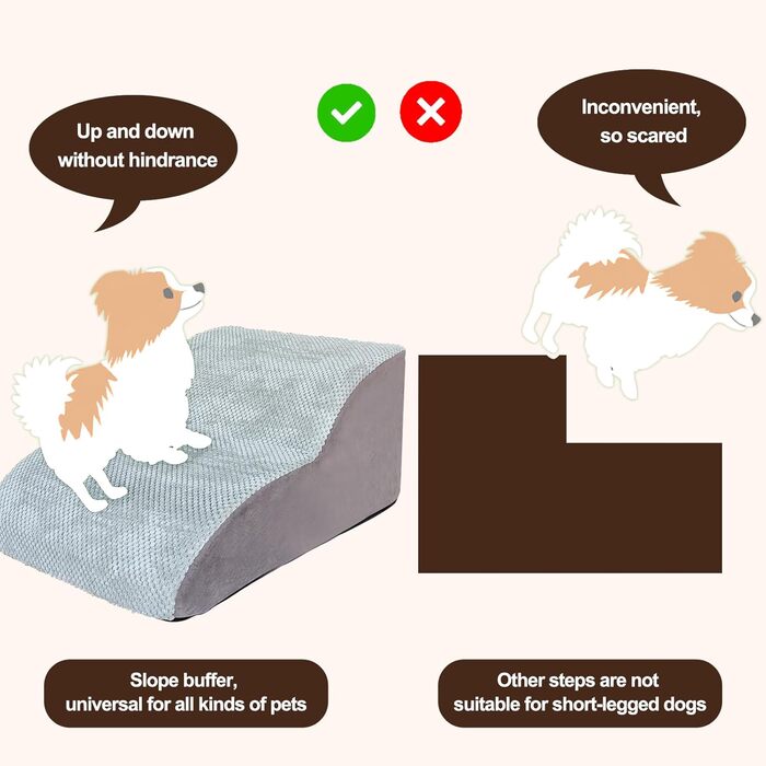 Сходинки для собак Galatée: 2-ярусні, з антиковзким покриттям, з м'якого пінополіуретану, для ліжка, дивана та авто, знімний чохол (сірий)