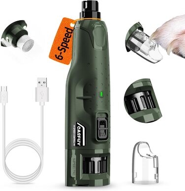 Електричний точило для кігтів собак Casfuy (45 dB) з 6 режимами та LED-підсвіткою для собак та котів, армійний колір