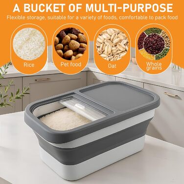 Контейнер для корму для собак та котів, 7 кг, сірий, з мірним стаканом та ложкою