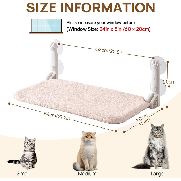 Крісло-гамак для котів EWOOFUN, 54x30 см, коричневе, М - крісло-ліжко на віконний підвіс, міцне, до 18 кг