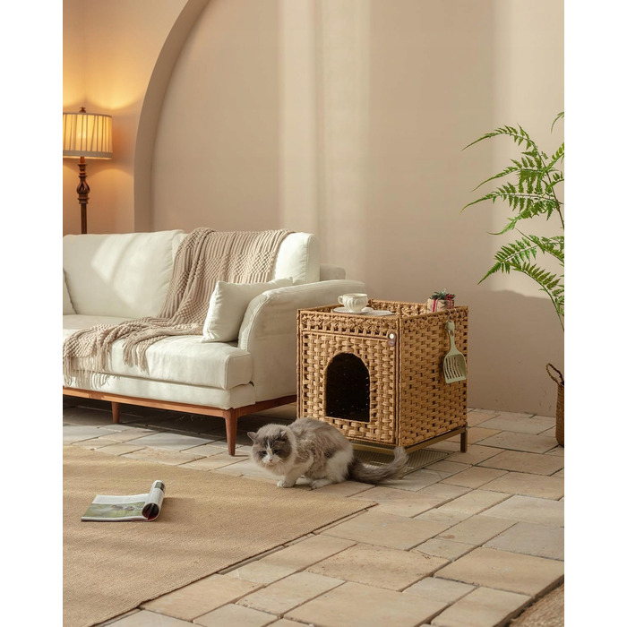 Шафа-будиночок для кота Klippehop з ротанга з лотком, 52x47x48,5 см