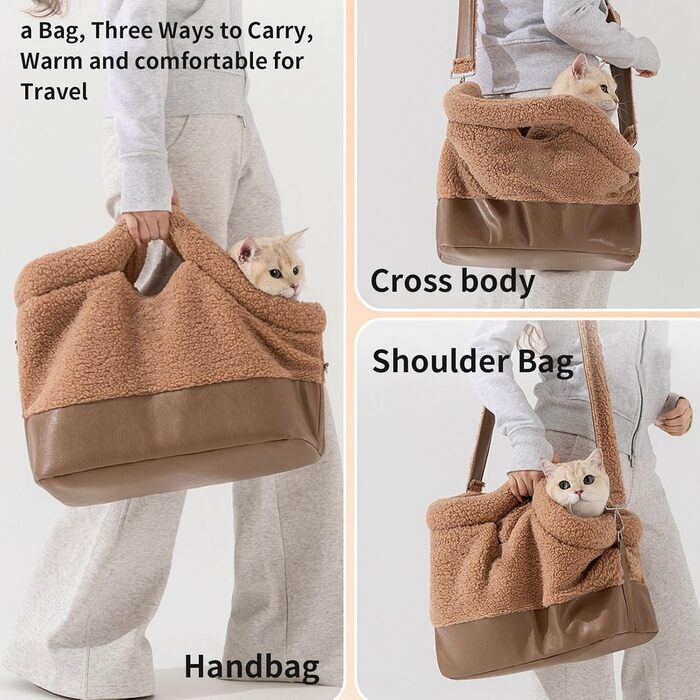 Транспортна сумка для кота Wuyooprt | Водонепроникна сумка-переноска для кота - з фіксатором безпеки, для маленьких та середніх порід, для прогулянок у холодну погоду (колір: коричневий)
