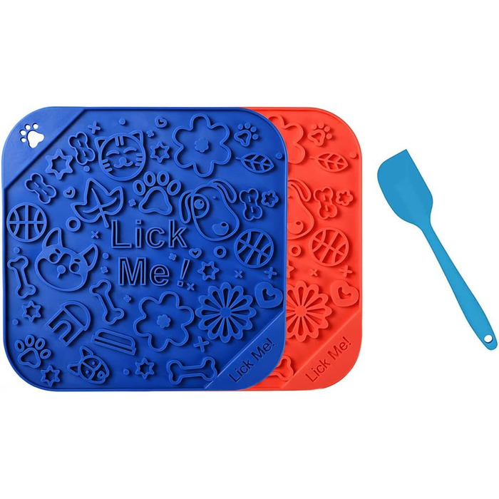 Килимок для собак та котів Leckmatte 2 шт. з присосками + лопатка, повільний годівник, антиковзаюча поверхня, зменшує нудьгу та тривогу, для корму, ласощів, йогурту, арахісової пасти (20x20 см, колір C)